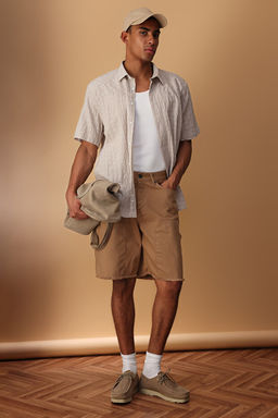 Bej Oversize Kareli K_r___k efektli G_mlek TMNSS25GO00047