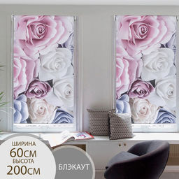 Штора рулонная 3D принт Розы, блэкаут, 60200 см (с учётом креплений 3,5 см)