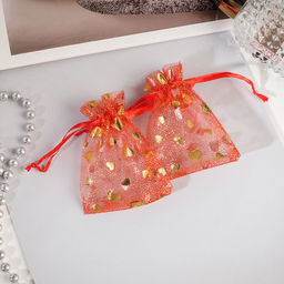 Цена за 100 шт. Мешочек подарочный Сердечки малые, 7x9, цвет красный с золотом - Simaland фото 2