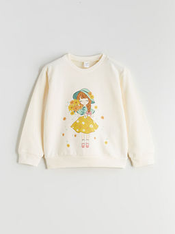 Bisiklet Yaka Bask?l? K?z ?ocuk Sweatshirt 2li