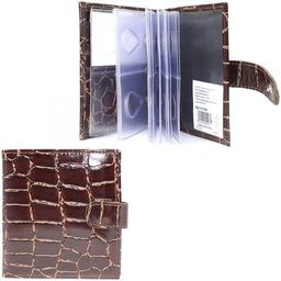 Кредитница Premier-V-144 (с хляст, 2х-рядная, 5внут карм, 32карточки) натуральная кожа коричневый крокодил крупный (3) 203333