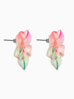 Цена за 3 шт. Серьги пластик «Цветок Лилии» прозрачные, блёстка, розовый, зелёный