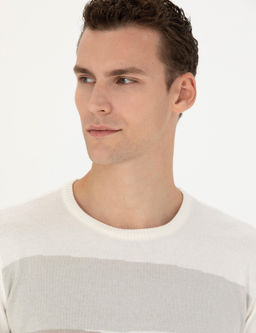 Ekru Slim Fit Bisiklet Yaka Triko Kazak - Pierre cardin фото 2