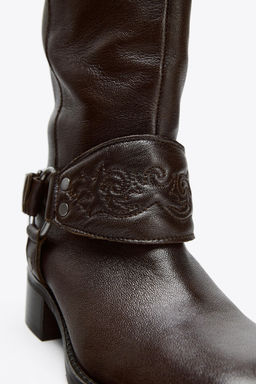 LEATHER FLAT EMBROIDERED BOOTS - Zara фото 6