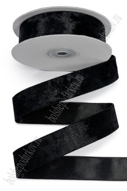 Лента двусторонняя велюр/атлас 2,5 см*10 ярд (SF-7601) черный №1