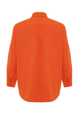 Turuncu Pamuklu Oversize Genis Kal?p Dokuma Gomlek TWOSS22GO0669