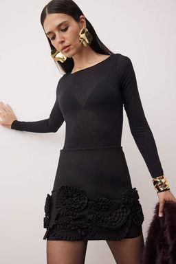 Siyah Cicek Aksesuarl? Super Mini Dokuma Etek TPRAW26ET00010