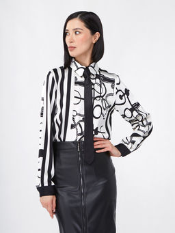 Блузка из атласной ткани OD-887-1 черно-белая - Tantino фото 13