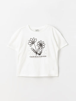 Bisiklet Yaka Bask?l? K?sa Kollu K?z ?ocuk Ti??rt