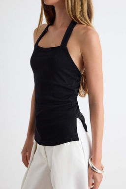 Siyah D_z Boyundan Ba_lamal_ B_zg_/Drape Detayl_ _rme Bluz TWOSS26BZ01067 - Trendyolmilla фото 3