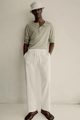 PANTAL?N RELAXED FIT ALGOD?N - LINO / Blanco roto - Zara фото 12