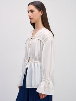 Свободная хлопковая блузка на завязках / Zarina  фото 4