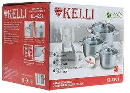 Набор посуды нерж. "Kelli" 3 пр со стекл. крышками, арт. KL-4201