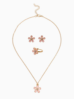 Набор детский «Выбражулька. Цветок», 3 предмета: кулон, кольцо, серьги, розовый в золоте