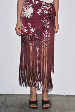 EMBROIDERED FRINGED WRAP SKIRT - Zara фото 2