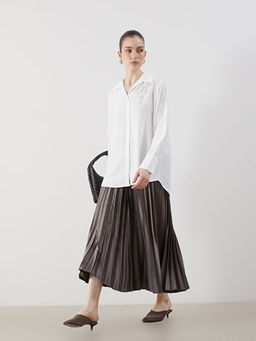 Beli Lastikli ?ifon Kad?n Pileli Etek