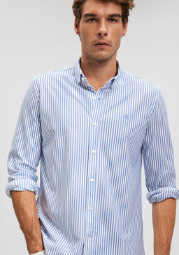 Cizgili Mavi Orme Gomlek фото 2