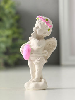 Фигурка гипс Ангел с сердцем стоит, 8 см, белый