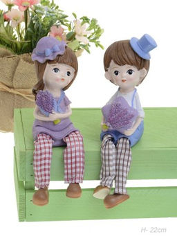 Цена за 2 шт. Фигурка Мальчик/Девочка с лавандой висячие ножки 2 штуки набор 22 см / 9935 /уп 60/ - Галеонтрейд фото 2