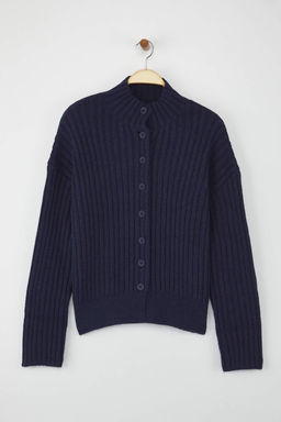Wardrobe Essentials Lacivert Genis Kal?p Fitilli Yumusak Dokulu Triko H?rka | TWOAW26HI00091