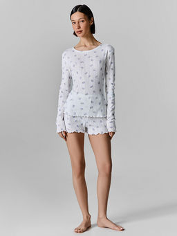 Комплект домашний женский белый с цветочным принтом