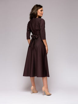Платье винного цвета длины миди с рукавами летучая мышь - 1001dress фото 3