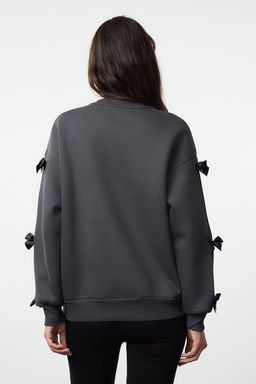 Antrasit Fiyonk Detayl? Oversize/Genis Kal?p Kal?n Ici Polarl? Orme Sweatshirt TWOAW25SW00249