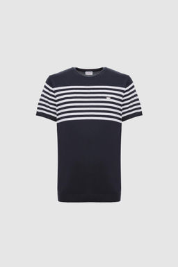 Erkek Slim Fit Bisiklet Yaka Lacivert Triko Ti__rt