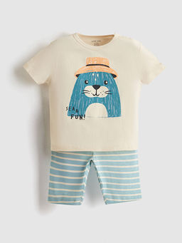 Sevimli Bask?l? Erkek Bebek Ti??rt ve K?sa Tayt 2li