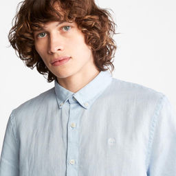 Мужская рубашка Timberland Shirt Mill River Linen Slim голубая  фото 5