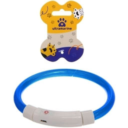 Цена за 2 шт. Ошейник неоновый для собак малых пород "Защита Бро", цвет синий, зарядка от USB, шнур в комплекте, размер S - d 35см (пакет с подвесом)