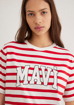 Mavi Logo Bask?l? K?rm?z? Cizgili Tisort  фото 5