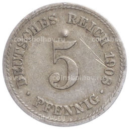 Монета 5 пфеннигов 1908 года A Германия