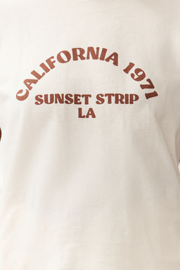 TRENDYOLMILLA Ekru %100 Pamuk Slogan Bask?l? Kontrast Biye Detayl? Orme T-Shirt TWOSS24TS00105  фото 12