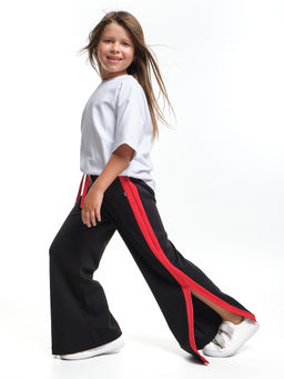 Брюки палаццо для девочки подросткам модные спорт шик 22-7169 черный/красный
