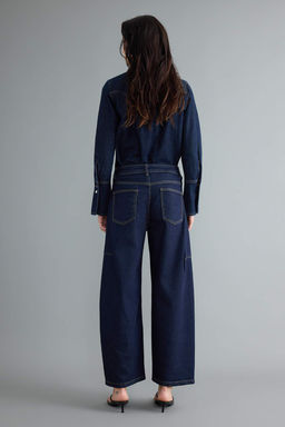 Koyu Mavi D_K_ML_ Diki_ Detayl_ Y_ksek Bel Baggy Jeans TWOAW27JE00030 - Trendyolmilla фото 6