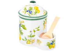 Банка д/соли 12,5*8,5*12,5 см 350 мл Лимоны с крышкой + деревянная ложка, NEW BONE CHINA