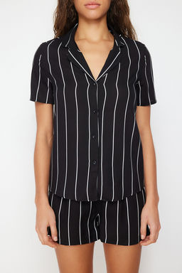 Trendyolmilla Siyah Cizgili Viskon Sortlu Dokuma Pijama Tak?m? THMSS24PT00012 фото 4