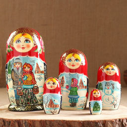 Матрёшка дерево «Парочка», красный платок,5 кукольная, люкс