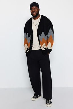 Siyah B_y_k Beden Oversize Fit Geni_ Kal_p Baklava Desenli Triko H_rka TMNAW24AV00004 - Trendyolmilla фото 2