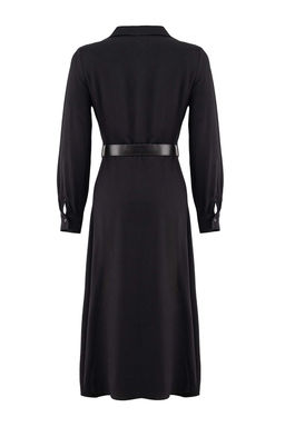 TRENDYOLMILLA Siyah Kemerli Midi Dokuma Gomlek Elbise TWOAW21EL1428  фото 19