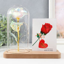 Фоторамка для фото 9×13 см настольная светящаяся «Голография. Роза в колбе», от батареек, 2×LR1130, 9.8×19.5×18 см