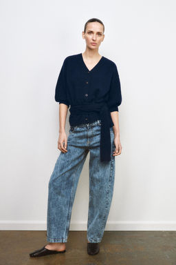 100% WOOL CARDIGAN WITH PUFF SLEEVES