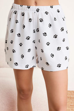 Siyah-Beyaz %100 Pamuklu Kedi ve Pati Desenli Orme Pijama Tak?m? THMSS26PT00044