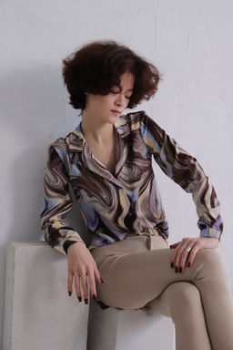 11539 Блуза с английским воротником коричнево-голубая - Martichelli фото 5