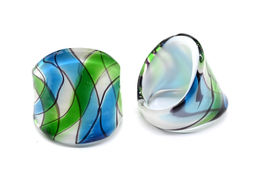 Кольцо из стекла мурано модель 10 цв.зелёно-голубой Радуга камня