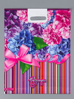 Цена за 25 шт. Пакет подарочный Гортензия, полиэтиленовый с вырубной ручкой 38?47 см, 60 мкм