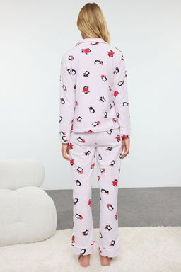 Pembe Penguen Desenli Biye Detayl? Polar K?sl?k Orme Pijama Tak?m? THMAW25PT00029
