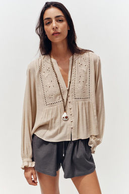 SHORT BLOUSE WITH CUTWORK EMBROIDERY - Zara фото 7