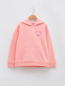Kap??onlu Bask?l? Uzun Kollu K?z ?ocuk Sweatshirt